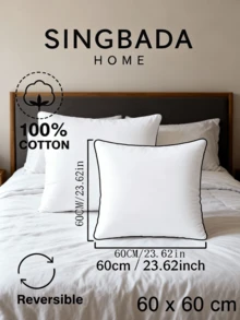 70% Cotton Cushion – 60x60 Cm – 400g – Natural Cotton Filling – Soft & Breathable – 2 PCS – MADE IN TURKEY - White - View 2