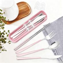 1 Set Portable Plastic Striped Cutlery Set, Camping Tableware, Reusable Spoon & Fork Set With Storage Box, Suitable For Picnics & Daily Use,Kitchen,Christmas Gift Back To School,School Supplies - Nhiều màu - Xem 5