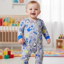 4-Piece Baby Suede Animal Romper Kit With Zipper For Boys And Girls - Blue - View 6
