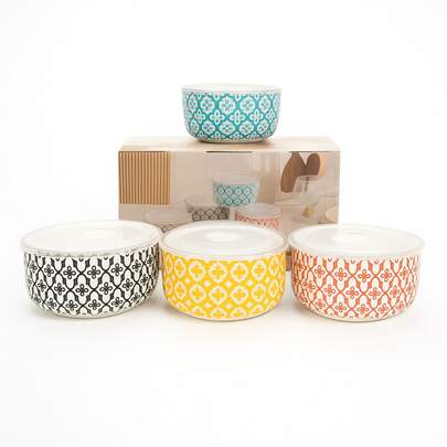 Set De 4 Bowl Tazón Sopero De Cerámica Vintage Tipo Talavera
