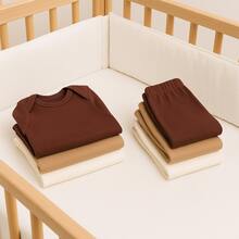 Little Beni 6-Piece Baby Bodysuit And Romper Set, Girl And Boy, 3 Bodysuits And 3 Pants, 100% Cotton - 土質套件 - 查看 5
