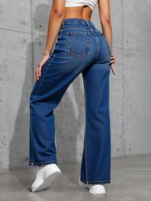 Pantalones Vaqueros de Mujer de Pierna Ancha - Diseño de Alta Cintura, Vaqueros que Favorecen la Silueta, Comodidad Sin Restricciones, Material Suave y Transpirable, Estilo Versátil para Ocasiones Diarias y Retro, Acabado Detallado con Costuras Elegantes - Azul oscuro - Ver 3