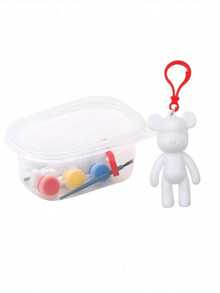 1套创意石膏熊流体艺术DIY绘画用品（1只小熊，3种颜色的颜料，1个勺子，1个夹子），颜色随机。圣诞礼物，生日礼物，冬季