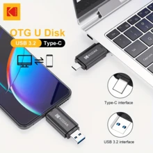 Kodak 柯达双口USB闪存盘，USB 3.2 Gen 1 OTG便携式USB闪存盘，32GB/64GB，128GB/256GB，兼容手机和电脑 - 黑色 - 查看 5