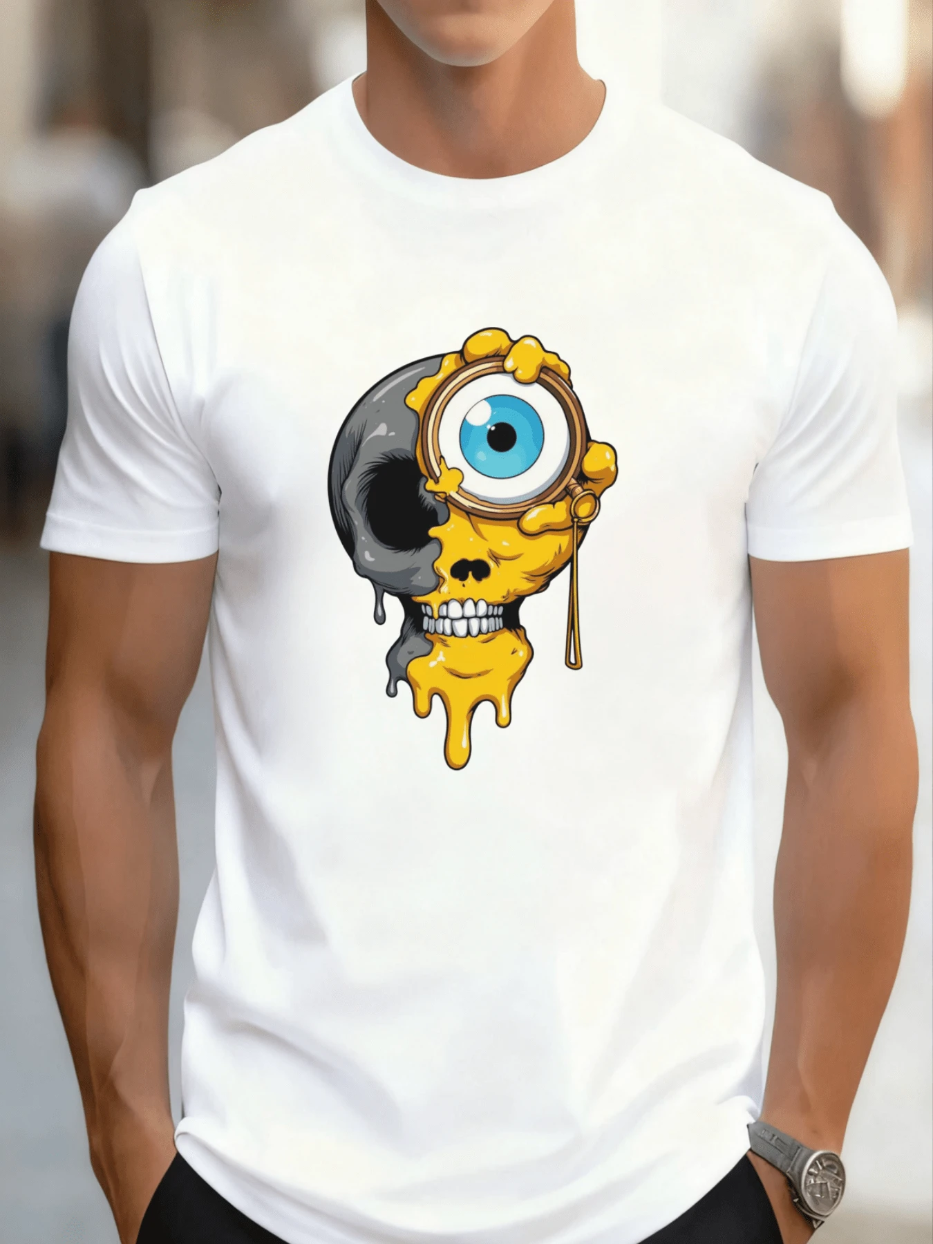 Camiseta de Hombre de Algodón Impresa de Manga Corta, Agradable al Tacto, Transpirable, Adecuada para el Trabajo y las Compras, Cómoda y Refrescante - Blanco - Ver 1