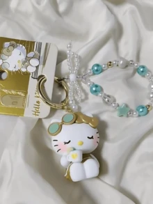 Sanrio Hello Kitty Golden Vacation Series Charm Bracelet Keychain, Stylish & Elegant Design with Pearl Beads & Star Charms, Perfect for Adding a Touch of Luxury to Your Daily Bag or Keys, Ideal Gift for Girls, Teens, and Women Women Love Kawaii Trinkets & Vibesions, - 凱蒂貓 - 查看 5