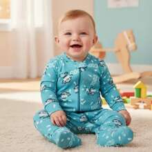4-Piece Baby Suede Animal Romper Kit With Zipper For Boys And Girls - Blue - View 4