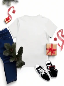 Camiseta estampada mujer cuello redondo y mangas cortas, uso casual diario tshirts para mujeres Santa Claus Navidad - Blanco - Ver 2