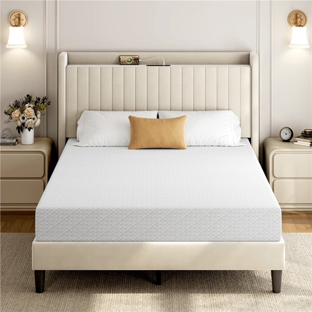 8″  Twin/Full/Queen Size Memory Foam Mattress With Cooling Gel, Medium Firm Bed Mattress With 3-Layer Foam Design, Green Tea Scent, White - White - View 1
