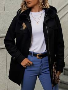 Abrigo de mujer de algodón con cuello de peluche - Chaqueta térmica, diseño vintage y ajustado, versátil y elegante, con prácticos bolsillos, disponible en varios colores. - Negro - Ver 1