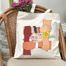 Empower Women Tote Bag - Large Capacity, Durable Polyester Handbag With International Women's Day Design, Perfect For Shopping, Travel, And Parties, Party Accessory| International Women's Day Theme| Large Capacity Bag, Ladies Handbags - 白色 - 查看 10