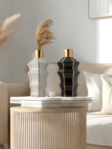 1 pieza Jarrón largo de estilo de arte moderno con borde dorado, adecuado para colocar flores frescas y secas en escritorios de oficina. Es un jarrón decorativo para entradas de salas de estar, salones de té y escritorios de estudio.