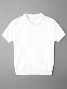 GRDR 男士宽松薄款罗纹领针织Polo衫，短袖，夏季 - 白色 - 查看 3