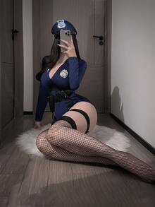 1 套女式制服角色扮演服装，诱人的空姐服装，欧美风格成熟秘书服装 - 黑色-A - 查看 6