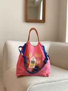 New Women's Tote Bag, Japanese Embroidery Fashionable Rocket Pattern, Large Capacity, Lightweight, Foldable, Suitable For Shopping, Party, Commuting, Sports, Surprise Gift, Women's Shoulder Bag, Large Capacity Handbag, Commuter Bag, Charming Women's Bag