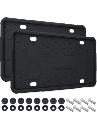 2 件装黑色硅胶牌照框 - 防震、防锈、防风雨 | 适用于美国汽车/卡车，前后均可安装 | 简易安装套件汽车配件