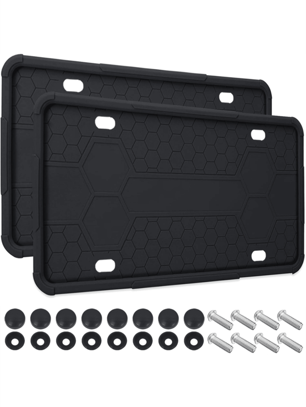 2 Packungen Kfz-Kennzeichenhalter aus Silikon, schwarz - rasselresistent, rostfrei und wetterfest | Universal für US-Autos/Lkw, vorne und hinten passend | Einfaches Montage-Kit Kfz-Zubehör