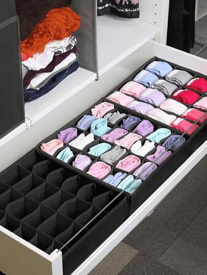 Minimalist Style Foldable Fabric Storage Box, Sock And Underwear Organizer, 6/7/8/24 Compartment Foldable Drawer Divider Organizer, Closet Divider Baskets, Space Saving For Home Closets, Organizer Decor, Holiday/Room/Home/Bedroom Decor,  Home Storage, Dressing Table, Underwear And Cosmetics Storage Basket, Suitable For Autumn And Winter, Women's Winter Clothes, Elegant Women's Dresses, Long Sleeves,  Christmas Decorations Home