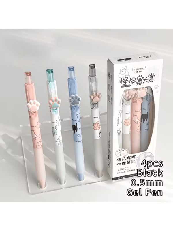 4 Pieces In A Box - Fun Cat-Themed Black Neutral Pens, Upgraded With CS Double-Jointed Tips, 0.5mm Nibs, Smooth Writing Without Ink Leakage, Cute Rotating Cat Paws Quick-Drying Pens, Suitable For Students To Take Notes During Classes And For Practicing Exam Questions, As Well As For Signing In Learning And Office Settings.