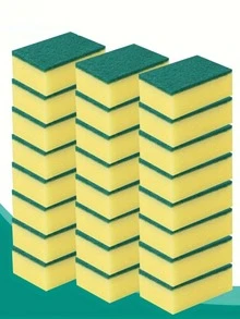 10/20/30/40/50pcs Dishwashing Sponge, Scouring Pad, Dishwashing Cloth, Kitchen Cleaning, Bowl Brushing, Pot Brushing, Magic Wiping, Household High - Green Yellow - View 8