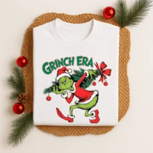 Camiseta Algodão Unissex Estampada Grinchh Era 545 Blusa Masculina T-shirt Feminina Gola Redonda Tecido Premium Tema Natal - Branco - Visão 2