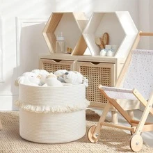 1pc Extra Large Woven Storage Basket, Handwoven, With Cute Tassel Decoration, Decorative Basket, Laundry Basket, Suitable For Storing Magazines, Toys, Blankets And Clothes, Baby Room Decoration - Home Storage Container. - White - View 16
