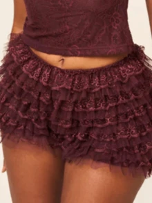 Women Lolita Bloomers Cute Ruffle Shorts Lace Pumpkin Pants  Boyshorts Layered Bottoms Y2k Sweet Pettipants - Coffee Brown - View 3