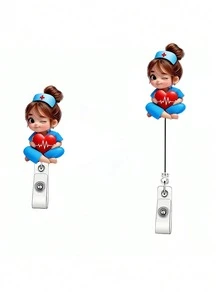 Giá đỡ thẻ ID y tá nữ phẳng 2D bằng acrylic - Cuộn dây đeo thẻ có thể thu gọn, thẻ bền, phù hợp cho sinh viên y khoa và y tá đang hành nghề - Chất liệu PMMA bền, dùng cho thẻ ID nơi làm việc, kẹp thẻ y tế | Thiết kế vui nhộn | Chất liệu acrylic bền, phụ kiện y tá, quà tặng tựu trường, quà tặng giáo viên - Nhiều màu - Xem 7