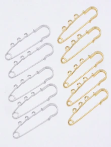 5pcs 3-Hole 5cm Iron Large Safety Pins, Can Be Used For Finished Brooch Making Christmas Gift