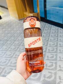 1 pieza Botella de agua portátil de plástico de 650ml, botella de agua deportiva moderna y transparente para exteriores, útiles escolares