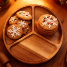 Multi-Functional Acacia Wood Tray - Perfect For Snacks, Fruits, Desserts, Etc. - Ideal For Family Gatherings, Restaurant And Kitchen Decoration, Dessert Tray, Decorative Tray, Cake, Nut Tray, Candy Tray, Christmas, Christmas Eve, Easter, Party Picnics, Serving Plates And Other Holiday Gifts, Practical Kitchen Tool - Yellowish Brown - View 4