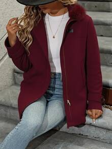 Women Winter Coats - Burgundy - View 3