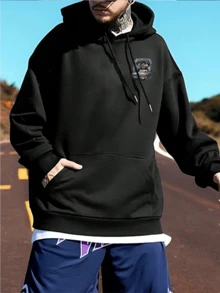 Men's Comfortable Hoodie Featuring Cartoon Lowrider And Gang Graphic,Perfect Streetwear Pullover With Adjustable Drawstring Hood - màu đen - Xem 4