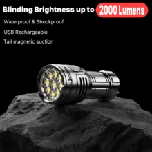 Luz de trabajo magnética con 9 LED, linterna portátil recargable por USB con clip para bolígrafo, tecnología COB, ideal para acampar, hacer senderismo, el coche, el hogar y emergencias. - Negro - Ver 9