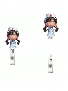 2D 平面壓克力護理師女孩識別證套 - 可伸縮識別證夾，適用於醫學生和護理師 - PMMA 材質職場識別證，醫療識別證夾 | 趣味設計 | 壓克力護理師配件 開學教師禮物 - 彩色 - 查看 7