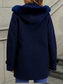 Abrigo de mujer de algodón con cuello de peluche - Chaqueta térmica, diseño vintage y ajustado, versátil y elegante, con prácticos bolsillos, disponible en varios colores. - azul real - Ver 2