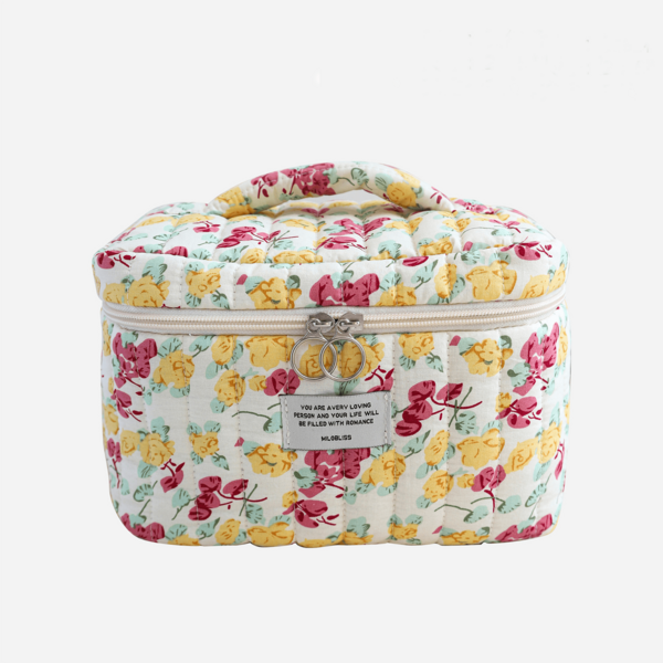 New Cotton Makeup Bag, Portable Floral Cosmetic Organizer Bag, Cute & Spacious
