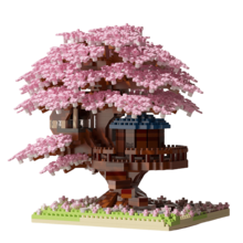 1 Set Bonsai Cherry Blossom And Peach Tree House Assembly Puzzle Blocks - Delicate Design, 14+ Years Old Teens Handmade DIY Micro Particle Building Model Toys, Made Of ABS, Desktop Decorative Model, Perfect For, Christmas Gifts, Home Decor And Creativity Games, Include 1 Multifunctional Block Pliers Disassembly Tool