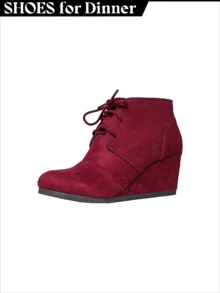 Roxy Women's Suede Wedge Ankle Booties – Lace-Up Tan Boots For Fall Fashion, Christmas Gift, Casual Outfits, Workwear, Office Looks, Comfortable Everyday Shoes - 勃根地酒紅色純素絨面革 - 查看 1