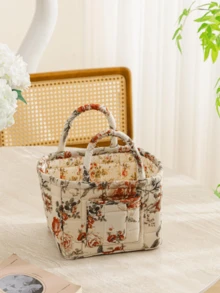 1 件花卉印花绗缝收纳篮大容量便携式中型收纳袋可折叠零食篮带手柄适用于女士和女孩化妆品收纳篮玩具收纳篮护肤品收纳篮女士化妆品收纳多功能收纳篮化妆品收纳盒家居装饰客厅卧室装饰浴室装饰，生日礼物圣诞礼物 - 彩色 - 查看 12