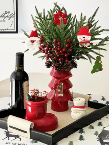 Vază de Crăciun pentru desktop, decor de Crăciun, atmosferă de sărbătoare, vază de Crăciun ceramică creativă, cu pantofi roșii, pentru decorarea dulapului TV în sufragerie - Multicolor - Vizualizare 3