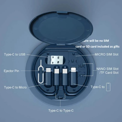 Hộp đựng cáp dữ liệu đa chức năng 5 trong 1, cáp dữ liệu sạc nhanh