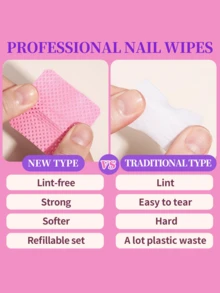 2000/1000/200片装指甲清洁湿巾 - 专业无绒指甲油卸除棉片，UV凝胶清洁纸巾，无香型美甲准备和完成清洁工具（粉色蝴蝶形） 指甲用品 指甲贴 - 粉色 - 查看 6