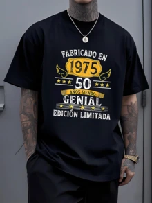 Camiseta de Hombre con Diseño Fabricado en 1975 y Estrellas,Edición Limitada.Tela Cómoda y Estilo Único para Celebrar 50 Años. - Negro - Ver 6