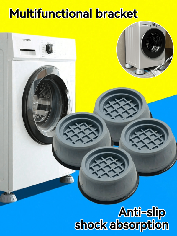 1/4pcs Anti-Vibration Washing Machine Pads - Non-Slip, Shock-Absorbing & Noise-Reducing Mats For Washing Machine And Dryer, Support Mats For Washing Machine And Dryer, Protective Mats For Washing Machine And Dryer, Rubber Anti-Shock Feet, Quiet Non-Slip Mats, Washing Machine Stand Shock Absorbers, Furniture Stands, Moisture-Proof Bases, Shock-Absorbing Stands For Refrigerator And Washer, Great Halloween And Christmas Gifts