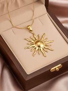 Aomogo 1pc Adjustable Gold Sun Pendant Necklace, Vintage Style Gold Sun Shaped Pendant With Radiant Sunburst Details, Suitable For Autumn, Beach Vacation, And Daily Wear - necklace - View 15