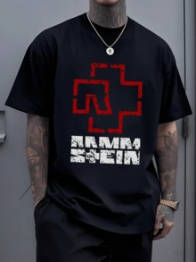 Camiseta Casual para Hombre con Diseño Gráfico de Cruz Geométrica y Texto,Estilo Urbano Cómodo y Moderno. - Negro - Ver 6
