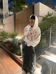 Y2k Zip Up Hoodie Streetwear Graphic Oversized Rapper Hooded Sweatshirts Unisex Grunge Vintage Clothes - Xám - Xem 2