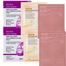 EELHOE 12pcs Hydrating Sheet Mask, Portable For Travel - Ideal Gift For Christmas NValentines Day, Mother'S Day, Birthdays, 4pcs Per Type ( Collagen Essence, Astaxanthin, Bio-Collagen Moisturizing Mask) - 彩色 - 查看 10
