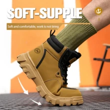 Botas con puntera de acero para hombre, calzado industrial para hombre, botas de trabajo ligeras, con protección resistente a los impactos y suelas antideslizantes. - Caqui - Ver 7